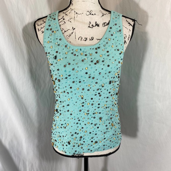 Due Per Due Woman's Scoop Neck Sleeveless Beaded Stretch Tank Sz L - Picture 1 of 6